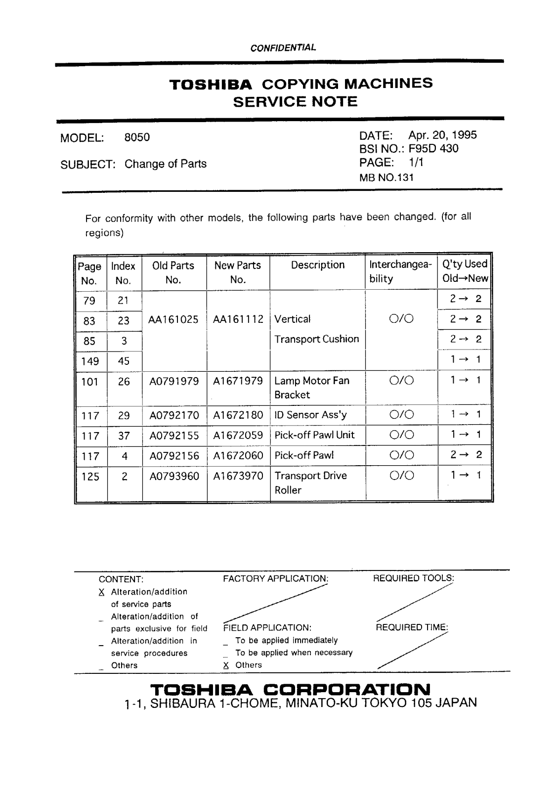 Toshiba f95d430 Service Note