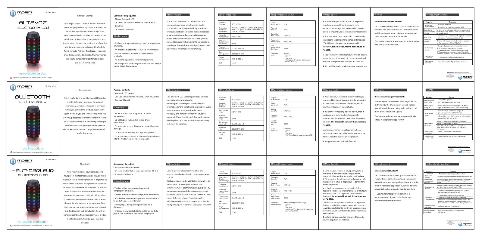 imperii electronics Bluetooth LED Speaker Instruction Manual