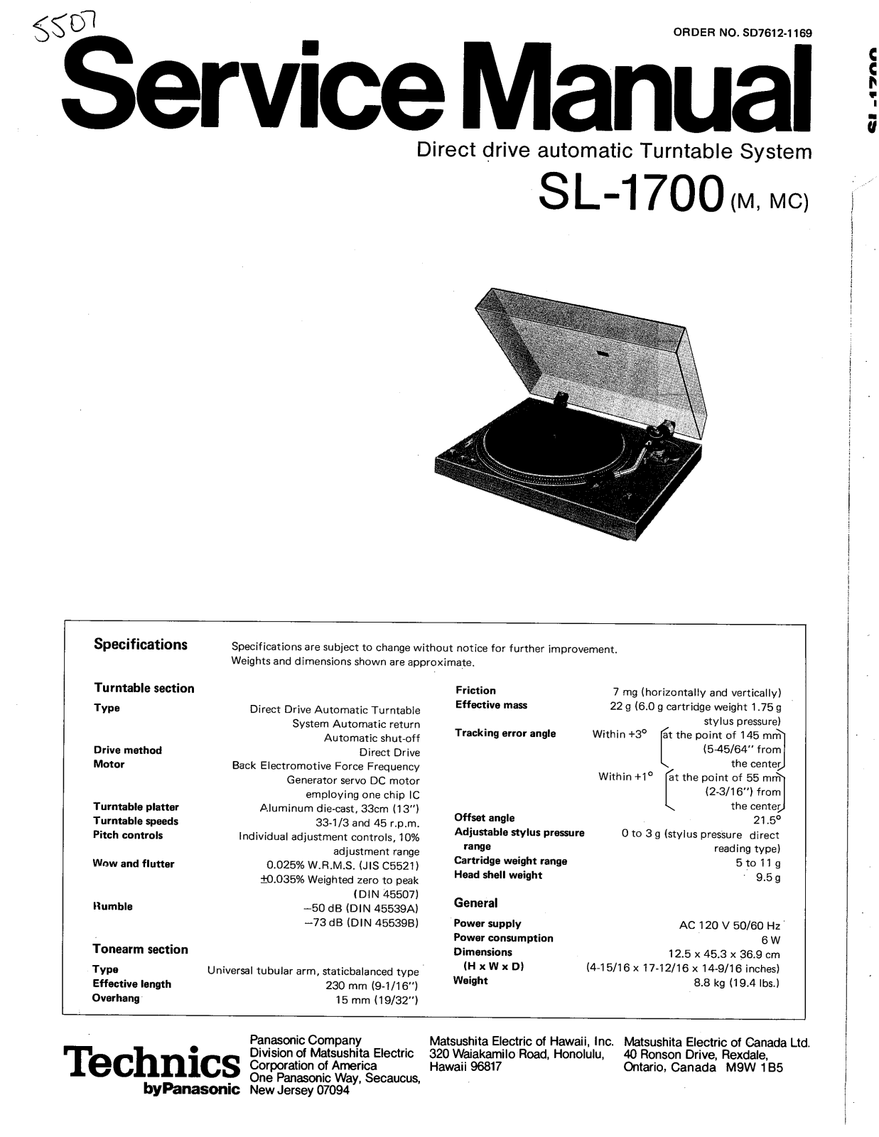 Technics SL-1700 Service manual