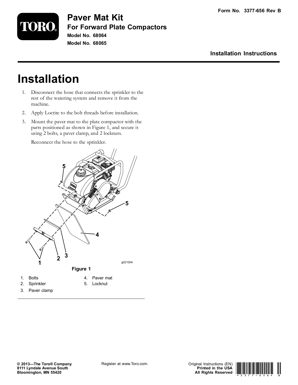 Toro 68064, 68065 Installation Instructions