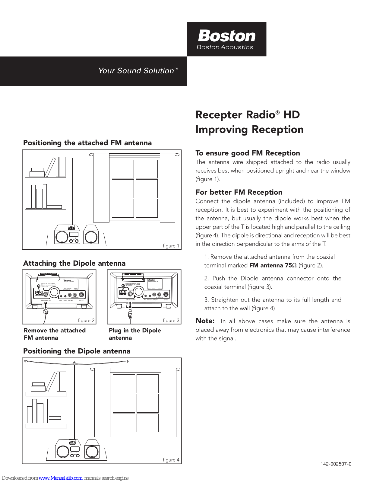 Boston Acoustics Recepter Radio HD Supplementary Manual