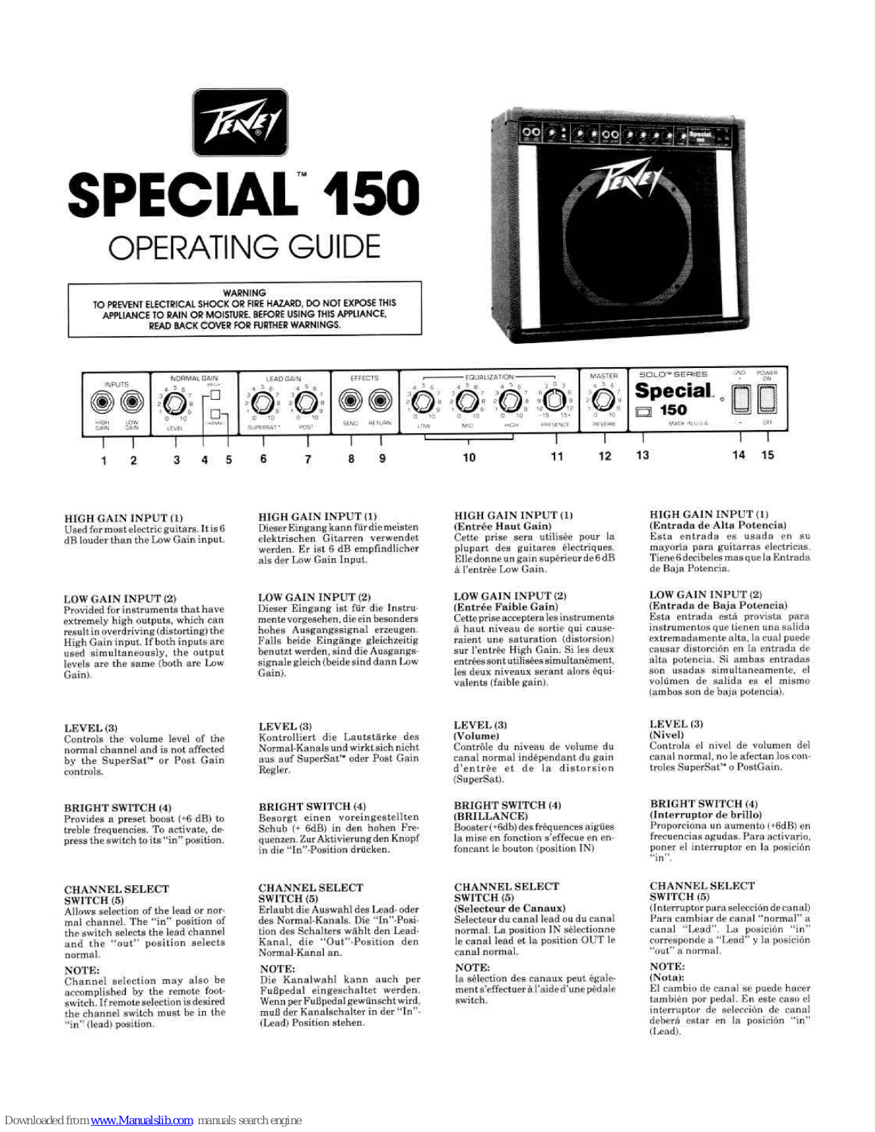 Peavey Solo Special 150 Operating Manual