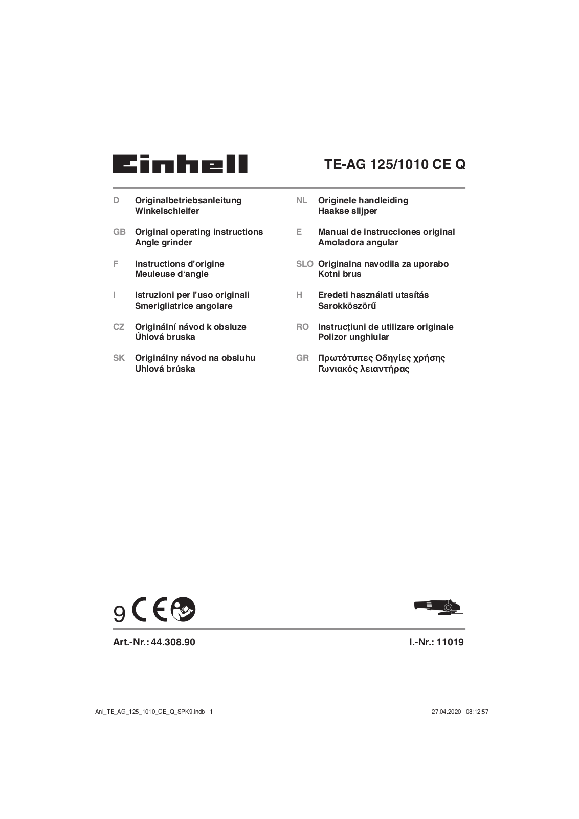 Einhell TE-AG 125/1010 CE Q User manual