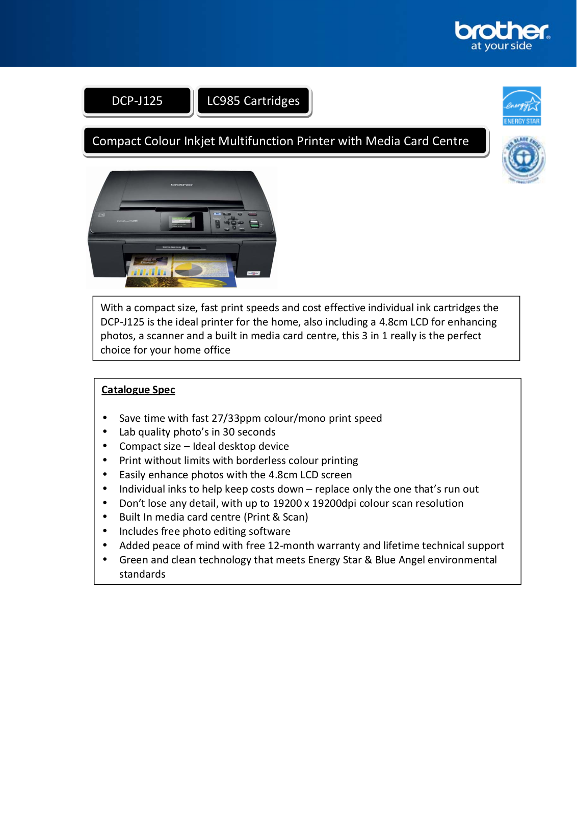 Brother DCP‐J125 Datasheet