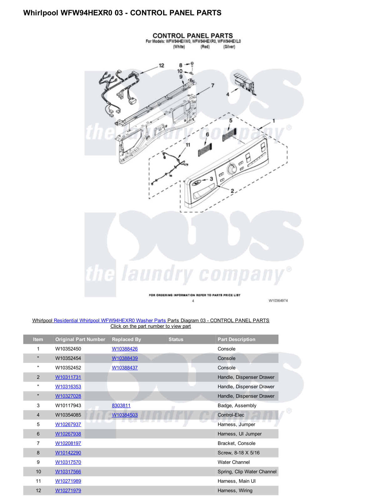 Whirlpool WFW94HEXR0 Parts Diagram