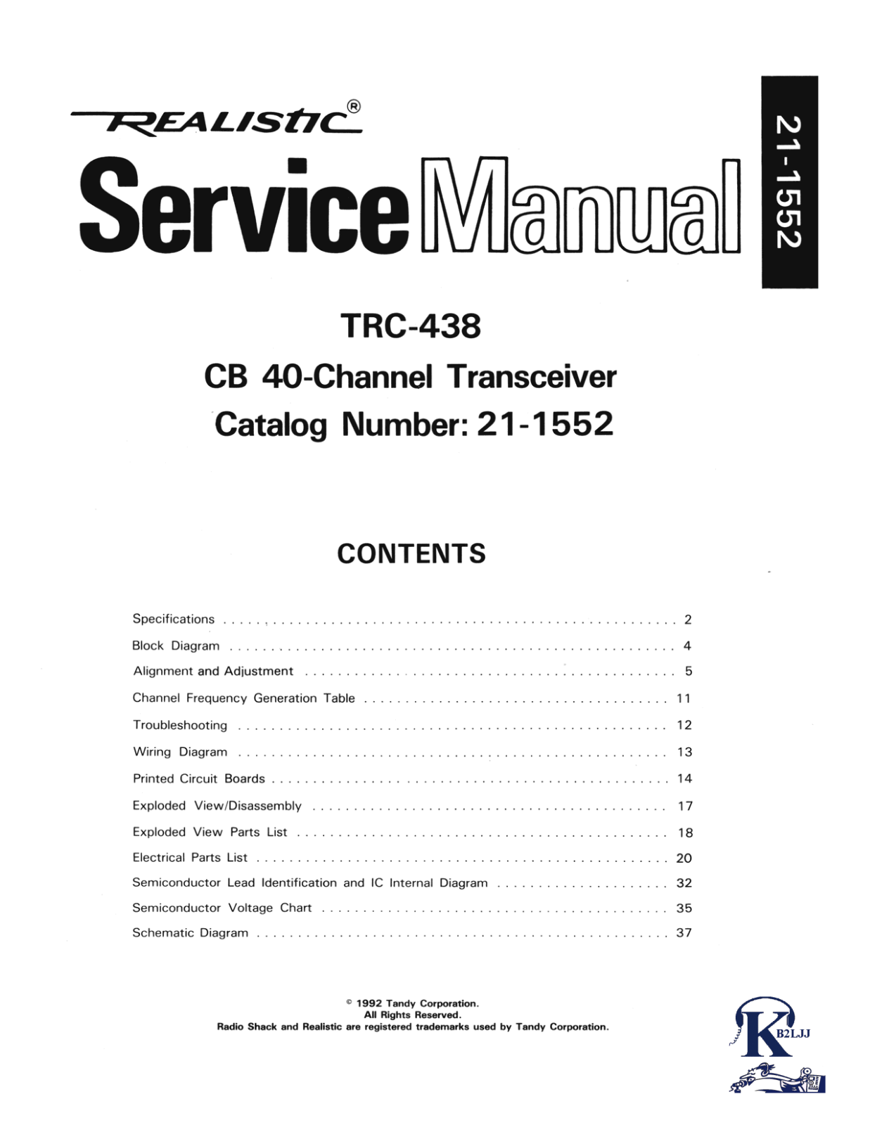 Realistic   RadioShack TRC-438 Service Manual