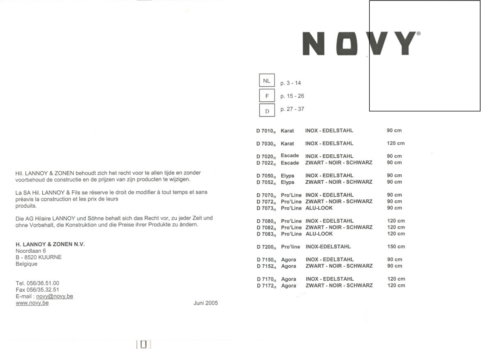 NOVY 7052 User Manual