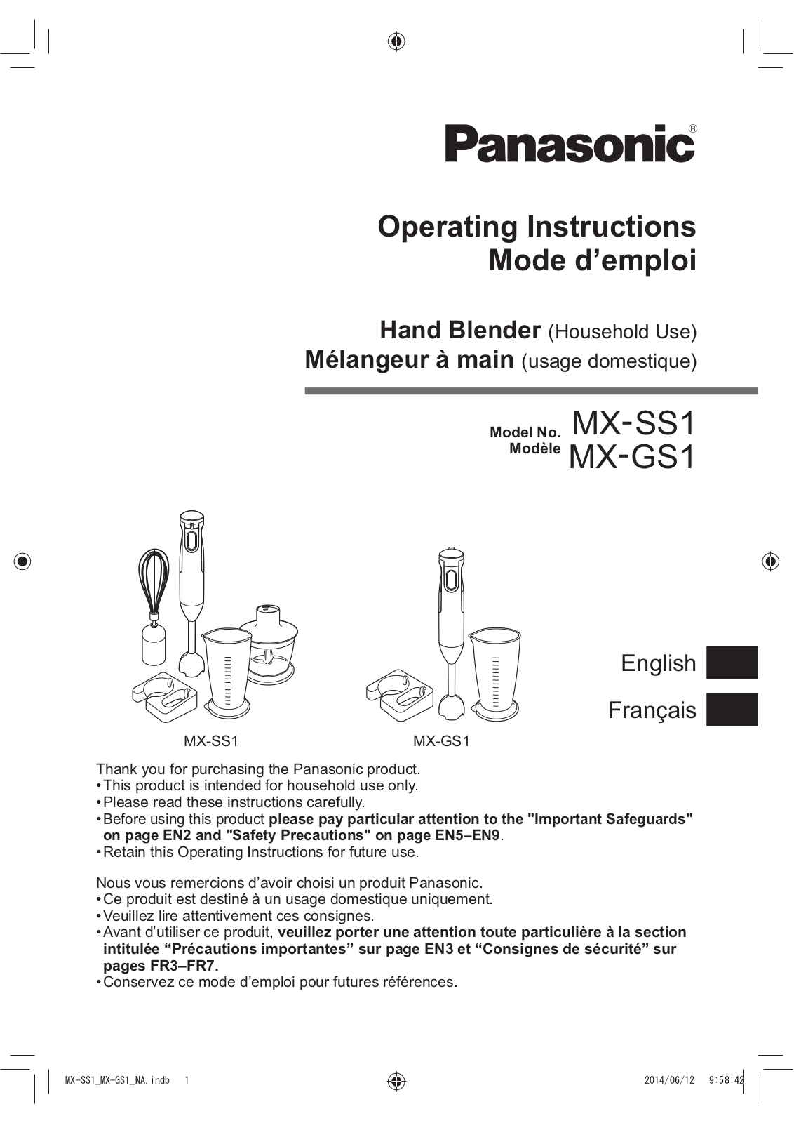 Panasonic MX-GS1, MX-SS1 Operating Instruction