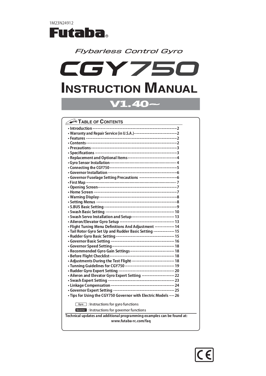 Futaba CGY750 User Manual