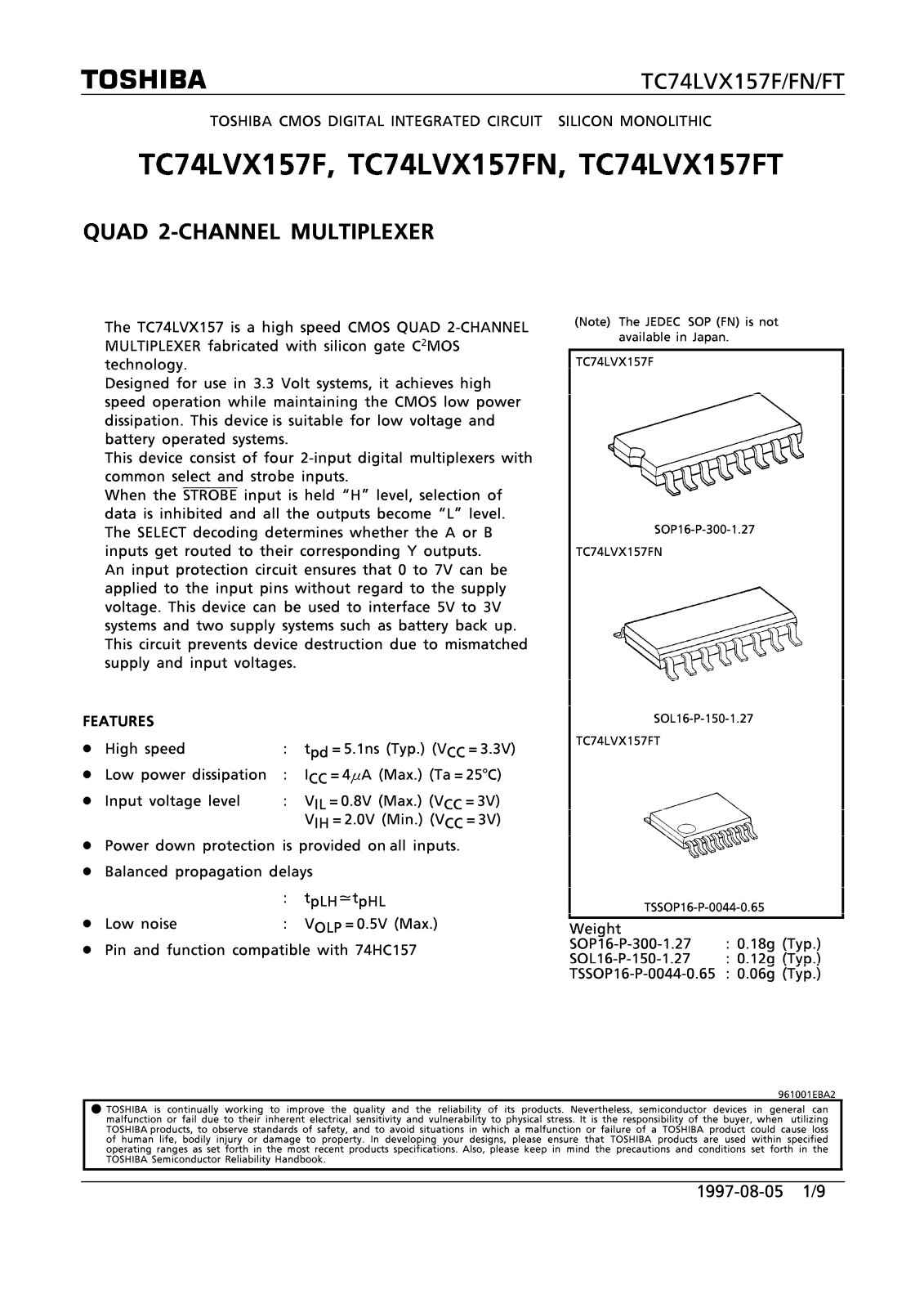 Toshiba TC74LVX157FT Datasheet