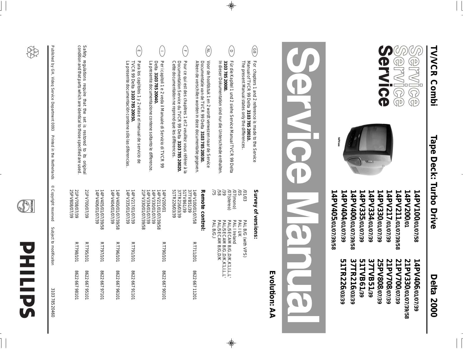Philips 14PV100-01, 14PV100-07, 14PV100-58, 14PV200-01, 14PV211-01 Service Manual