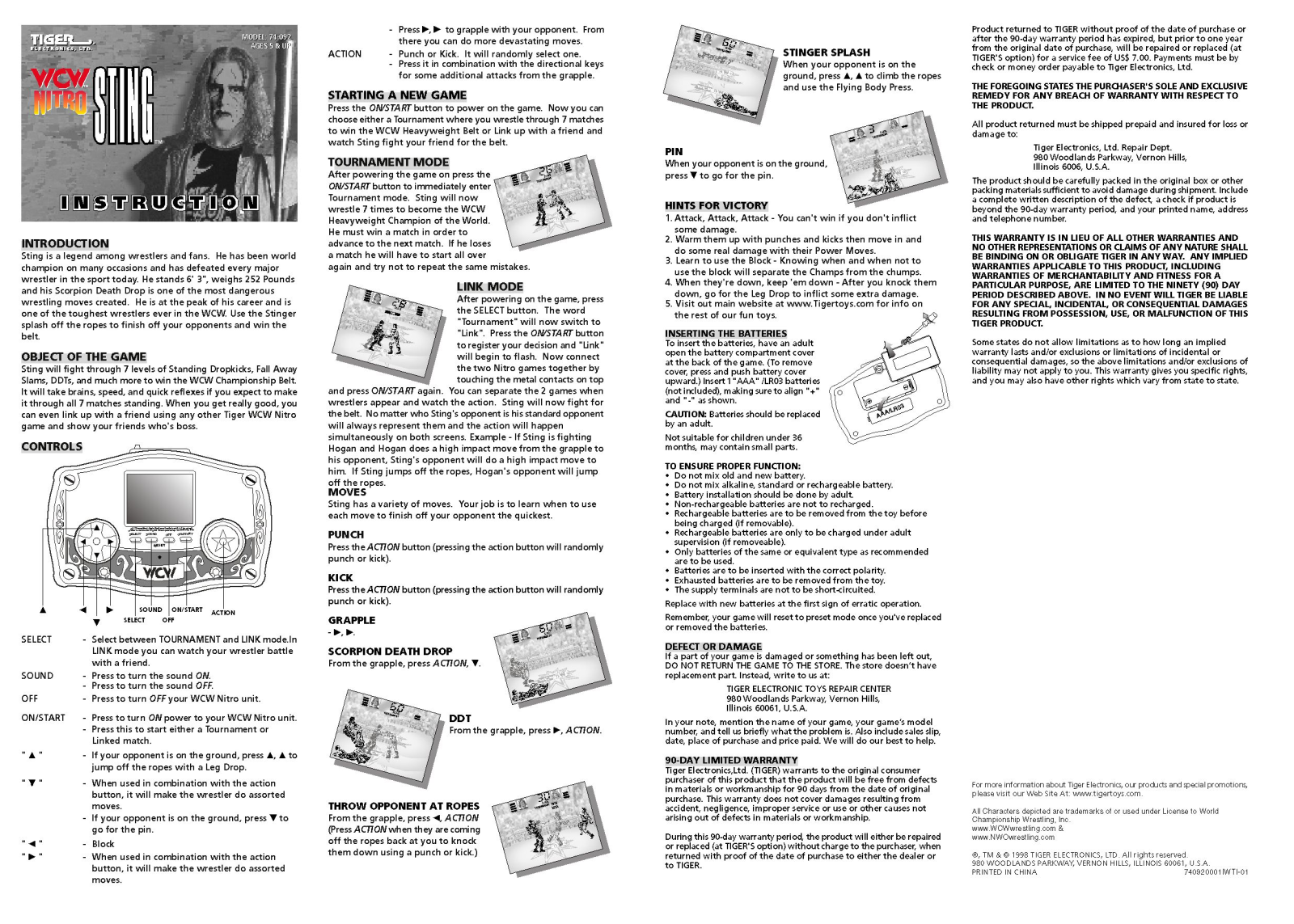 Tiger Electronics WCW Nitro Sting 74-092 User Manual