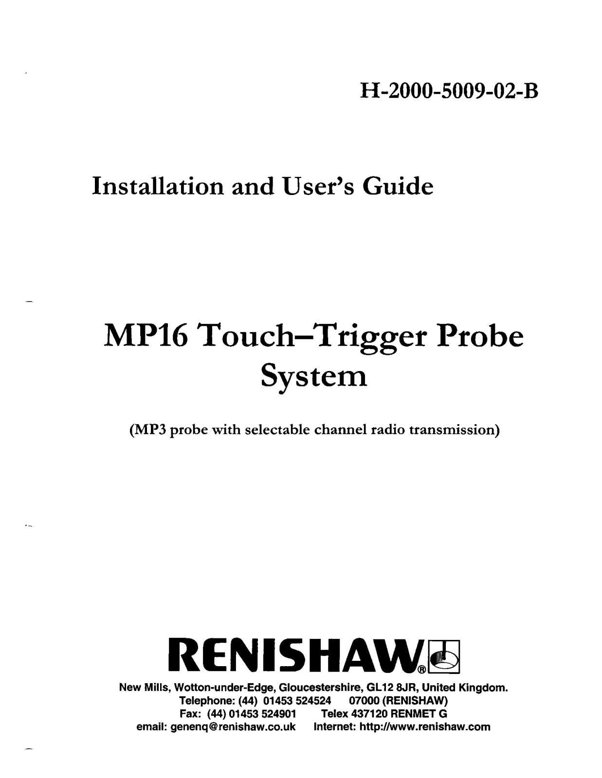 Renishaw MI16 224 User Manual