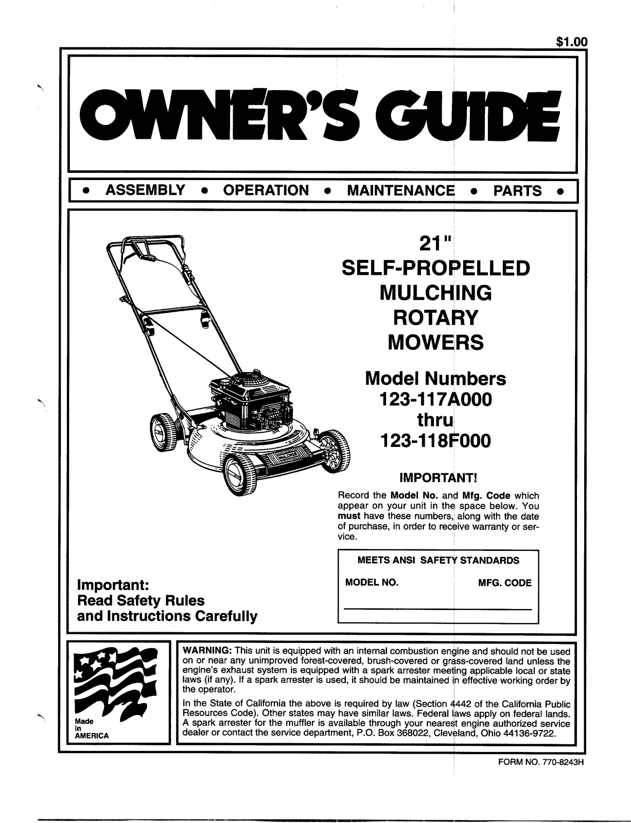 MTD 123-118F000, 123-117A000 User Manual