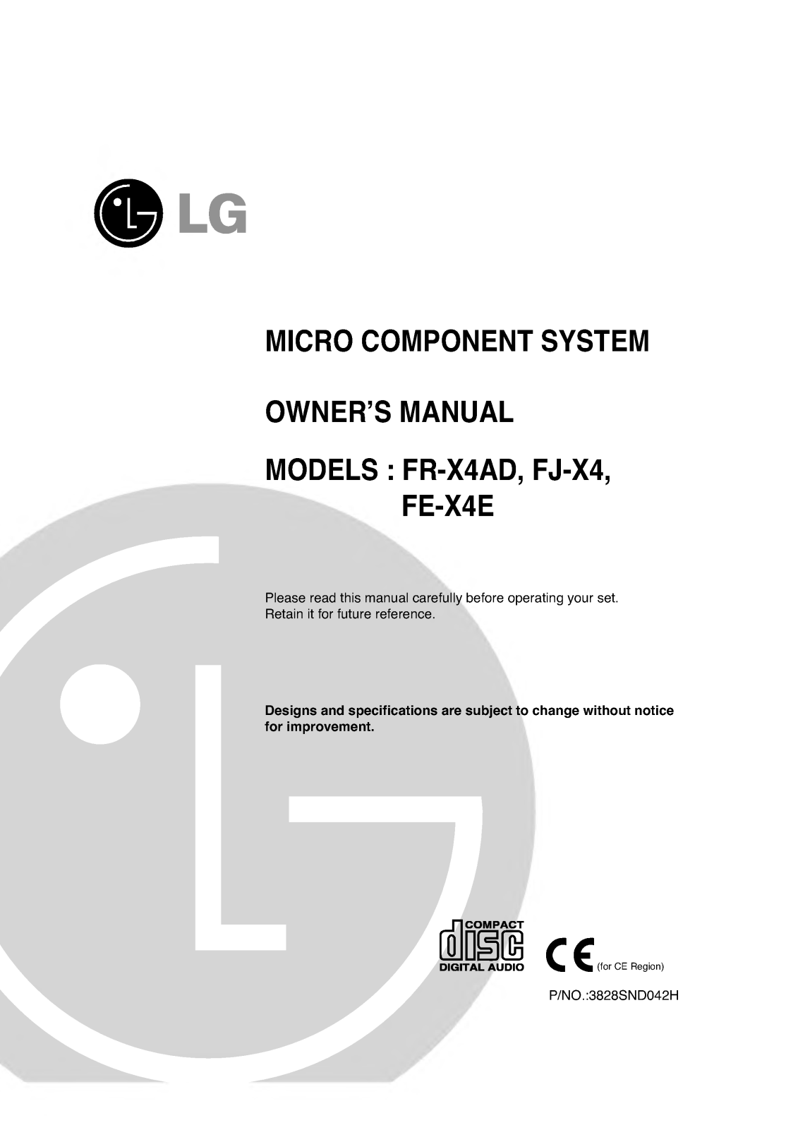 LG FE-X4E, FJ-X4, FR-X4A Manual