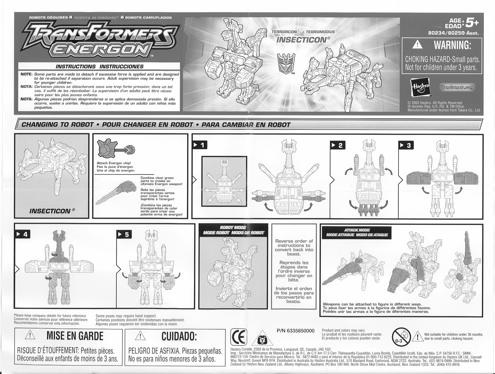 HASBRO Transformers Energon Insecticon User Manual