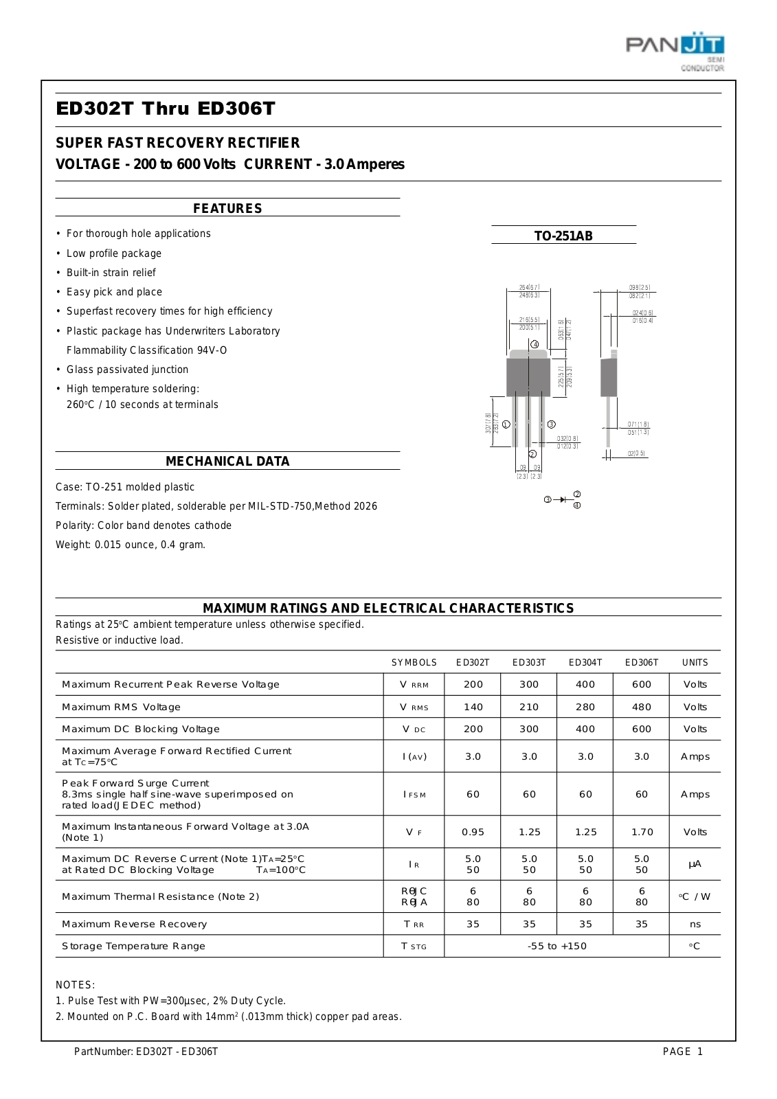 PANJIT ED306T, ED304T, ED302T, ED303T Datasheet