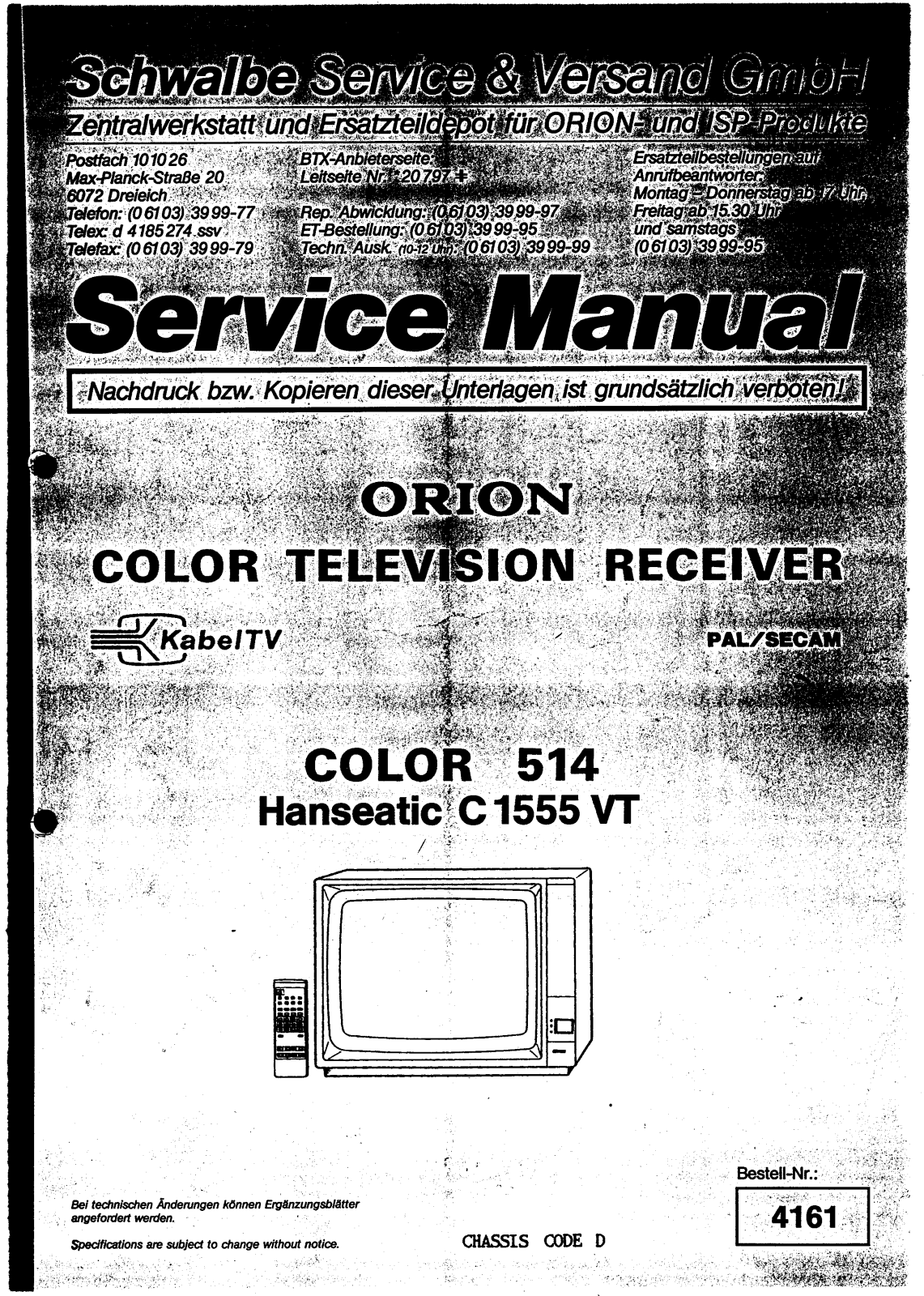 ORION COLOR 514 Service manual & schematics