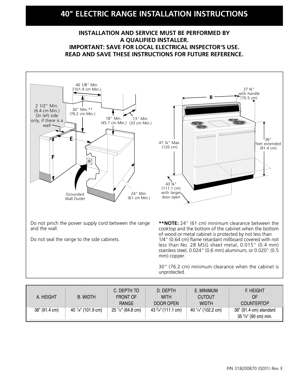 Frigidaire FEF450WFDA, FEF450WFDE, FEF450WFWA, FEF450WFWE, FEF455WFBC Installation Guide - ManualMachine.com