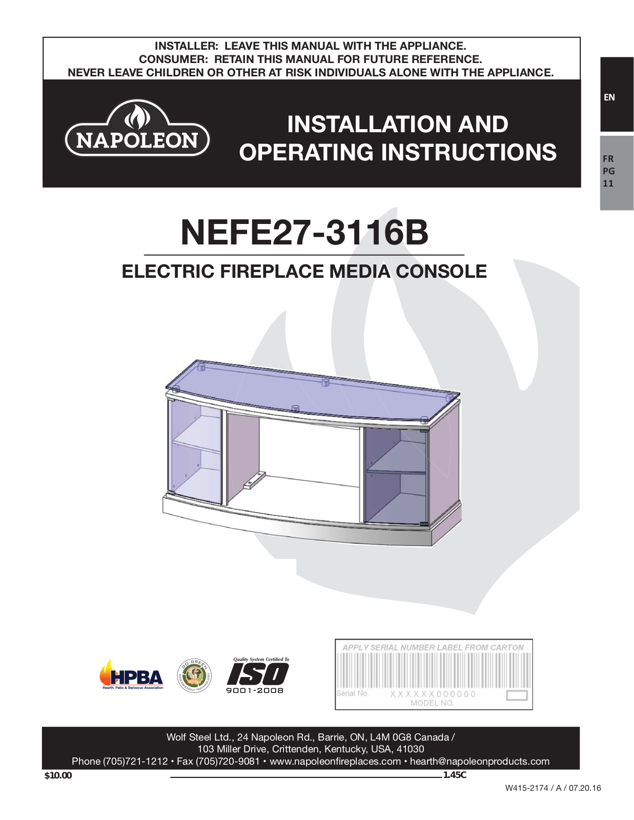 Napoleon NEFP273116B Installation Manual