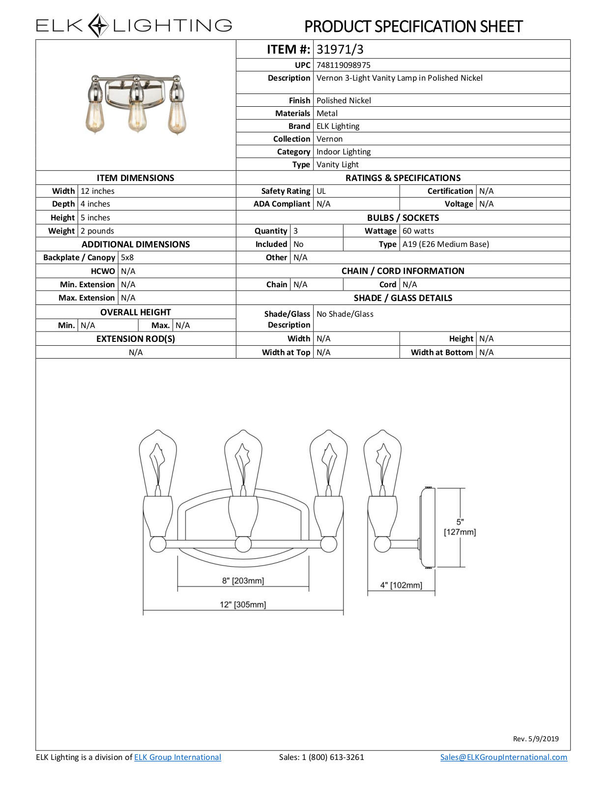 ELK Lighting 319713 Specifications - ManualMachine.com