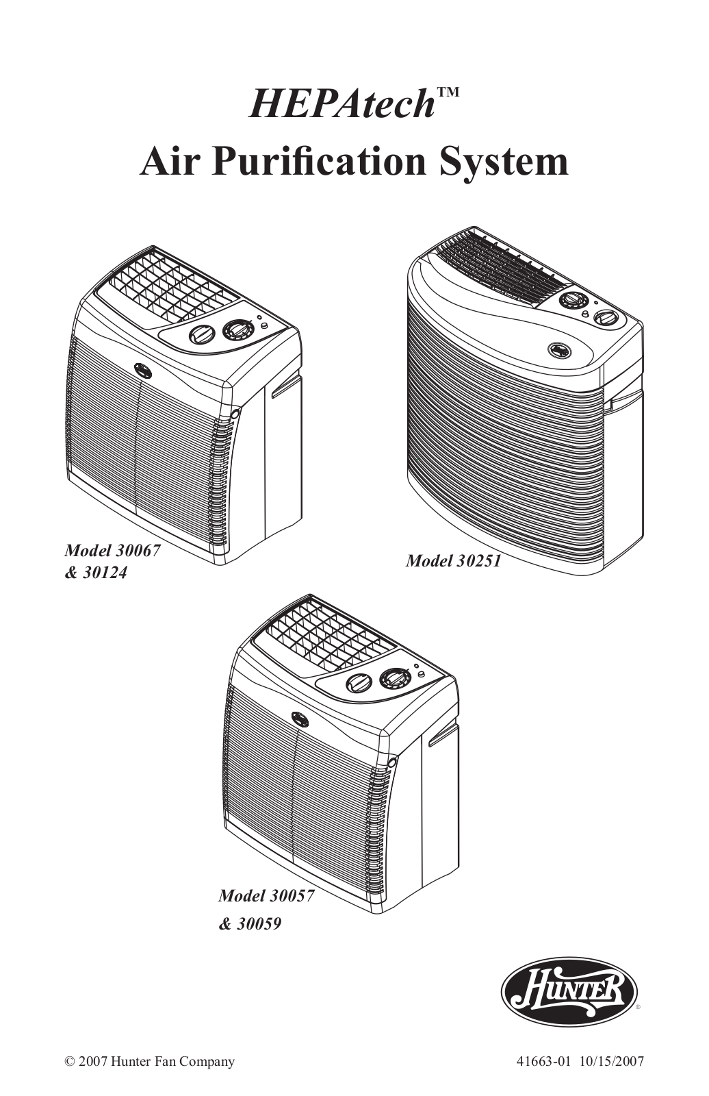 Hunter 30067, 30251, 30124, 30057, 30059 Owner's Manual