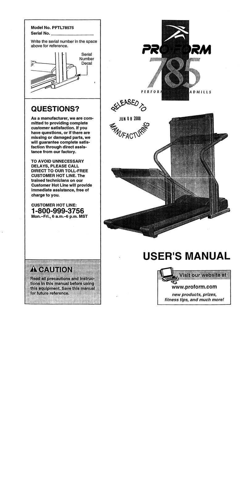 ProForm PFTL78575 User Manual