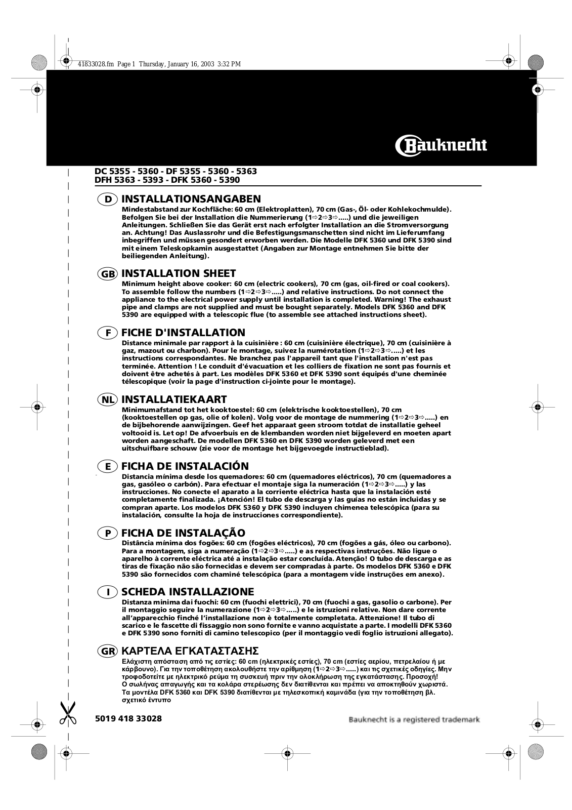 Whirlpool DFH 5393 WS, DC 5360 WS, DC 5355 SW, DF 5363 IN, DFH 5363 IN Installation sheet