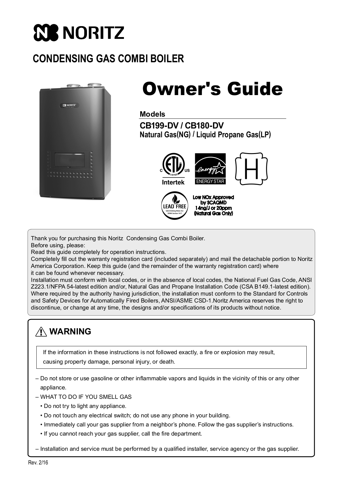 Noritz America CB199-DV, CB180-DV User Manual