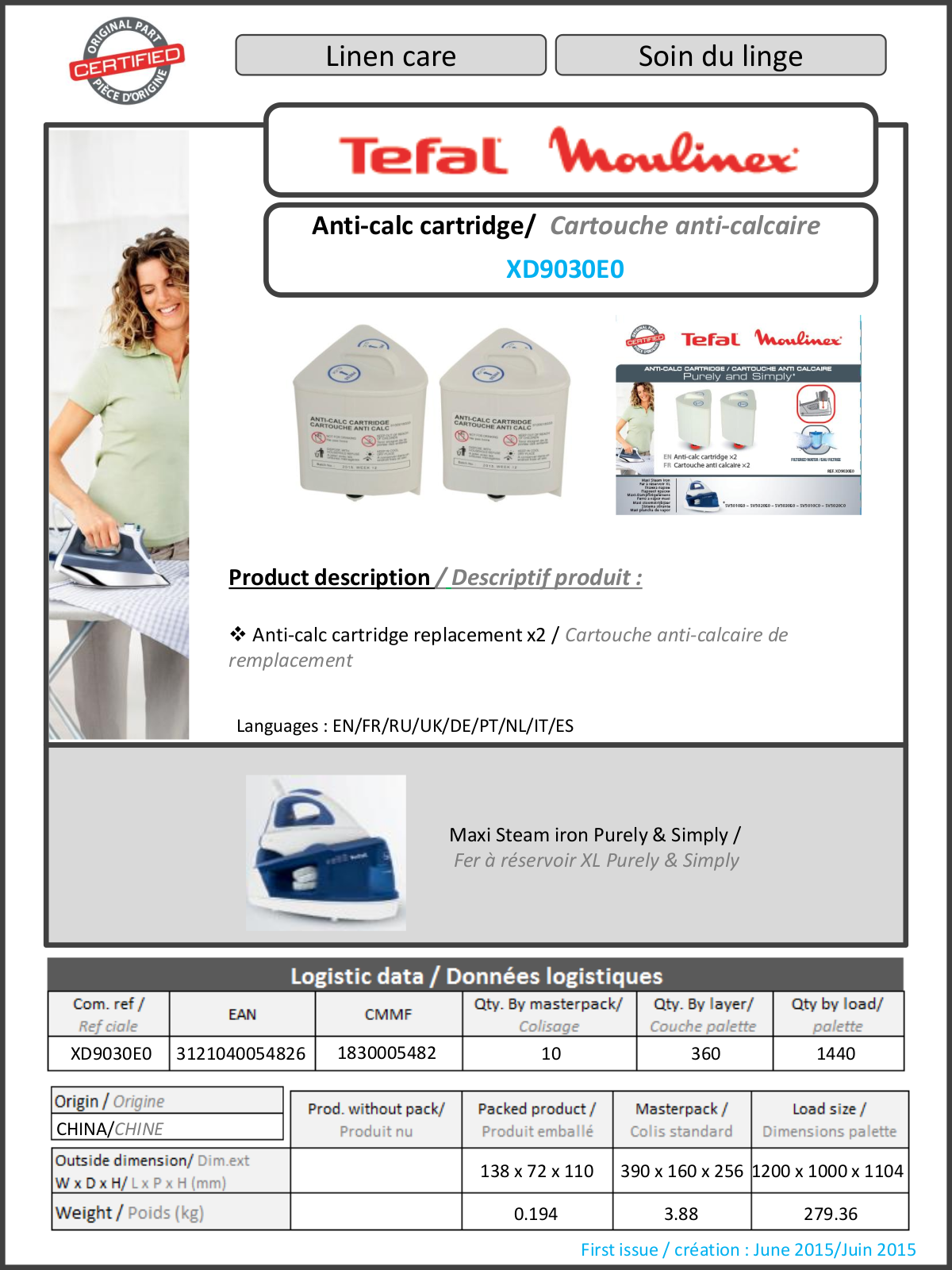 Moulinex anti-calcaire product sheet