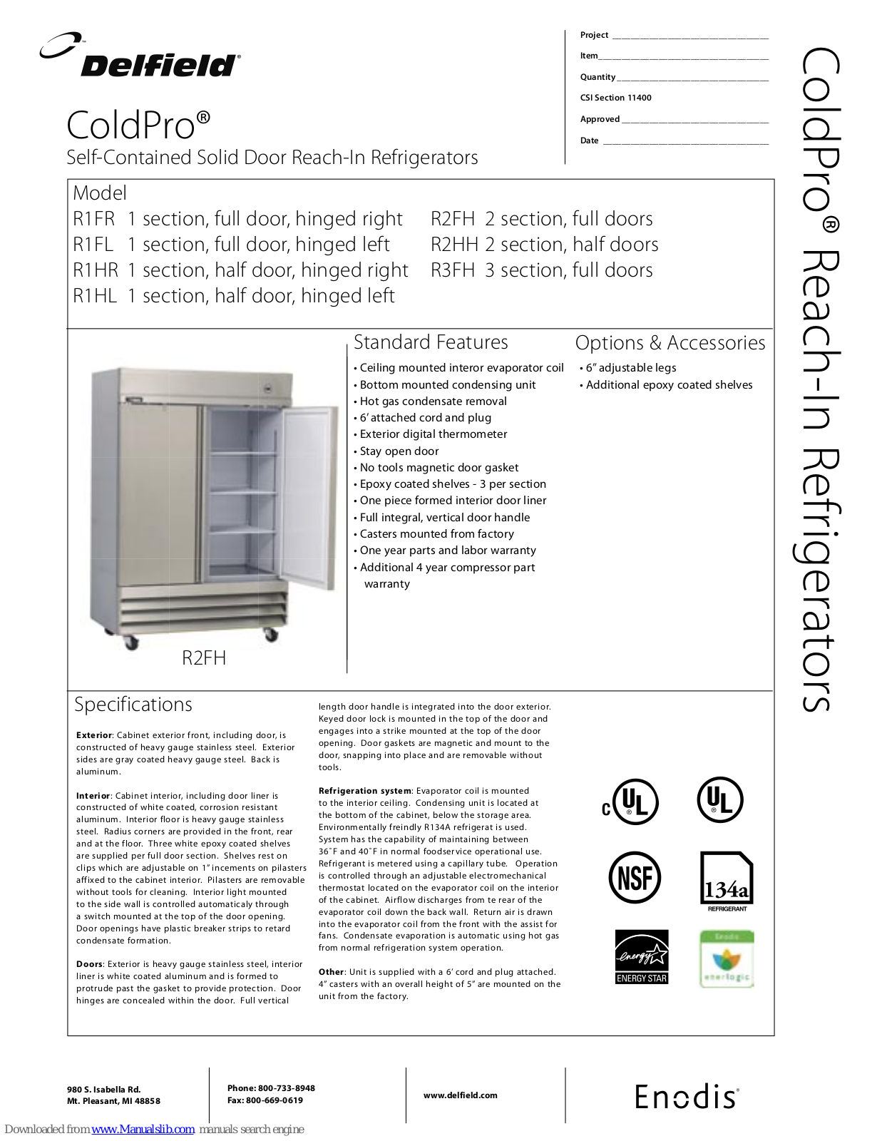 Delfield ColdPro R2FH 2, ColdPro R1FR 1, ColdPro R2HH 2, ColdPro R3FH 3, ColdPro R1FL Specifications