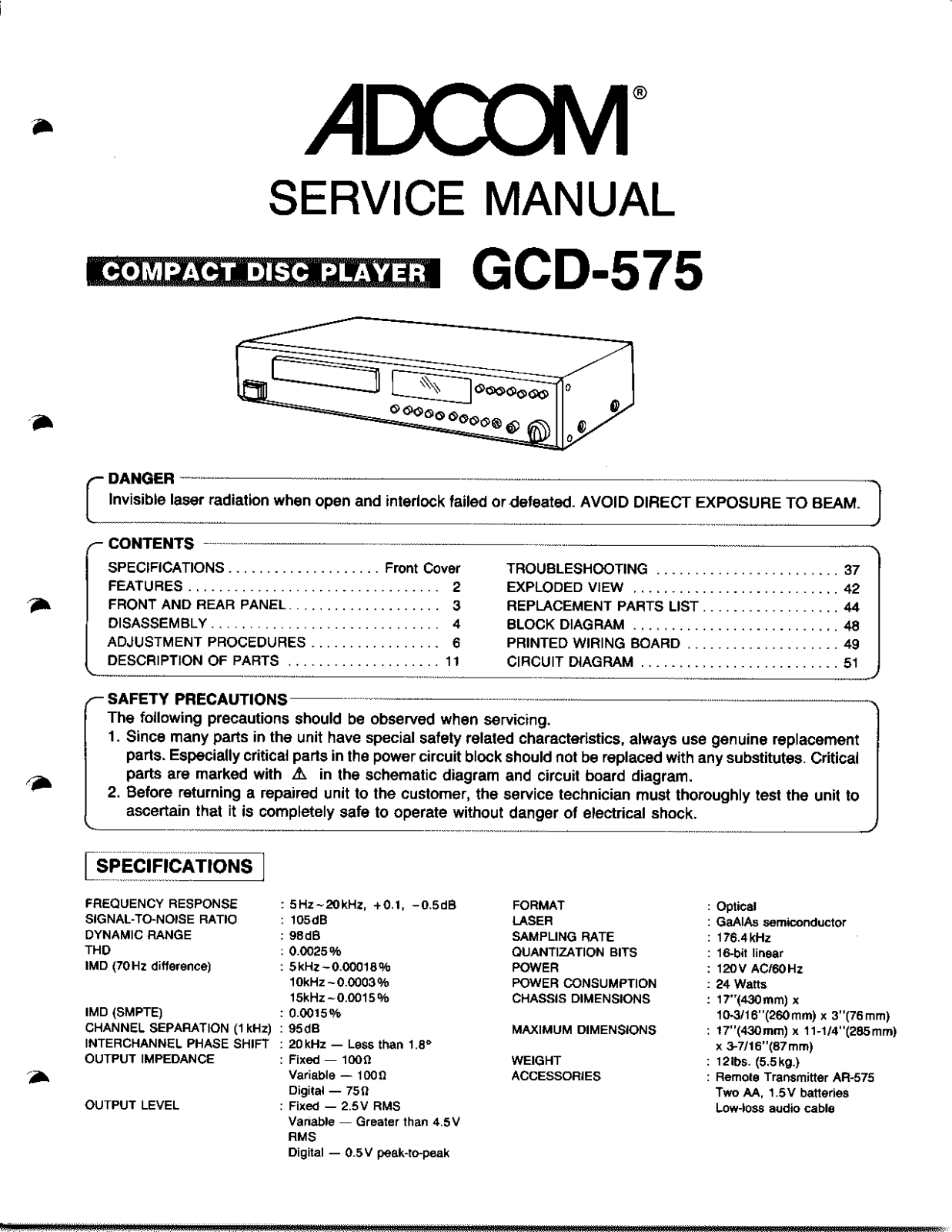 Adcom GDC-575 Service manual