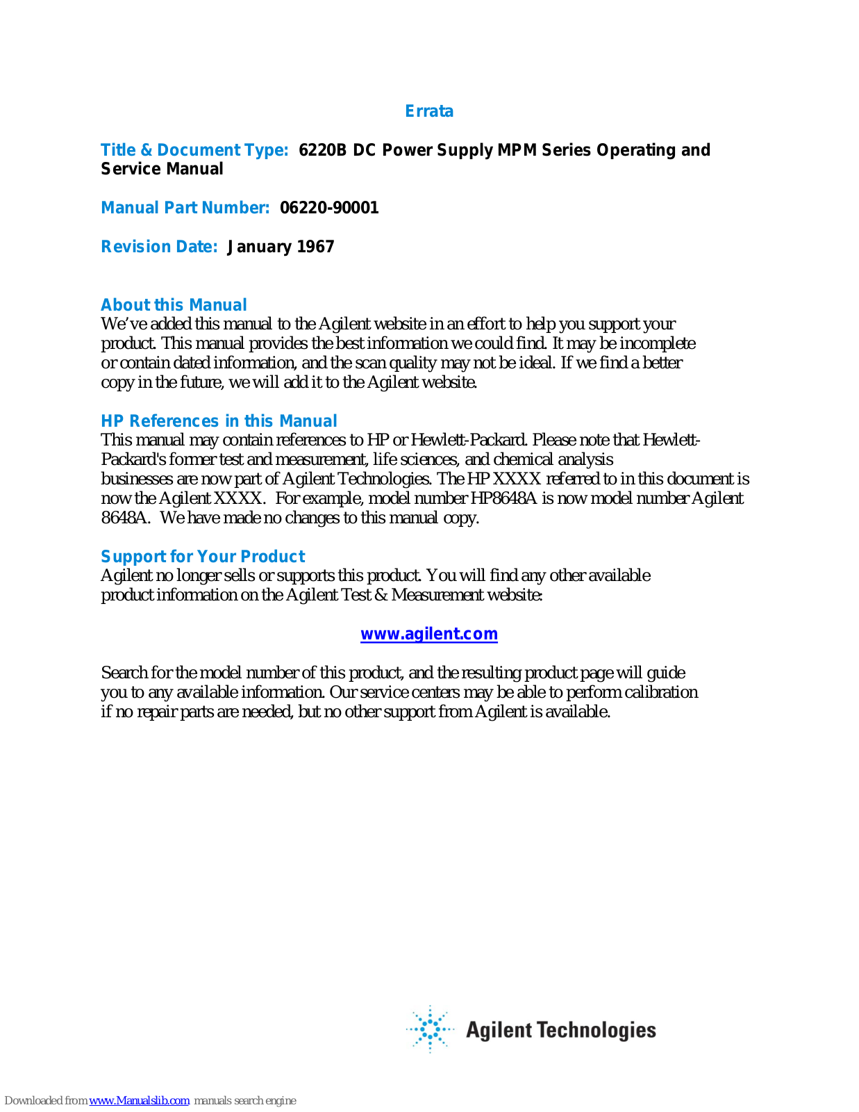 HP 6220B Operating And Service Manual