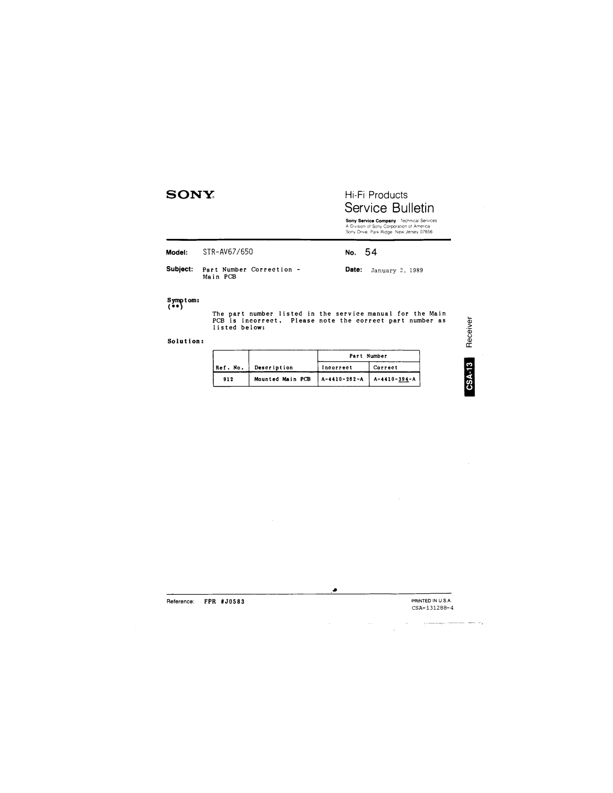Sony STR-AV67, STR-650 Service Manual