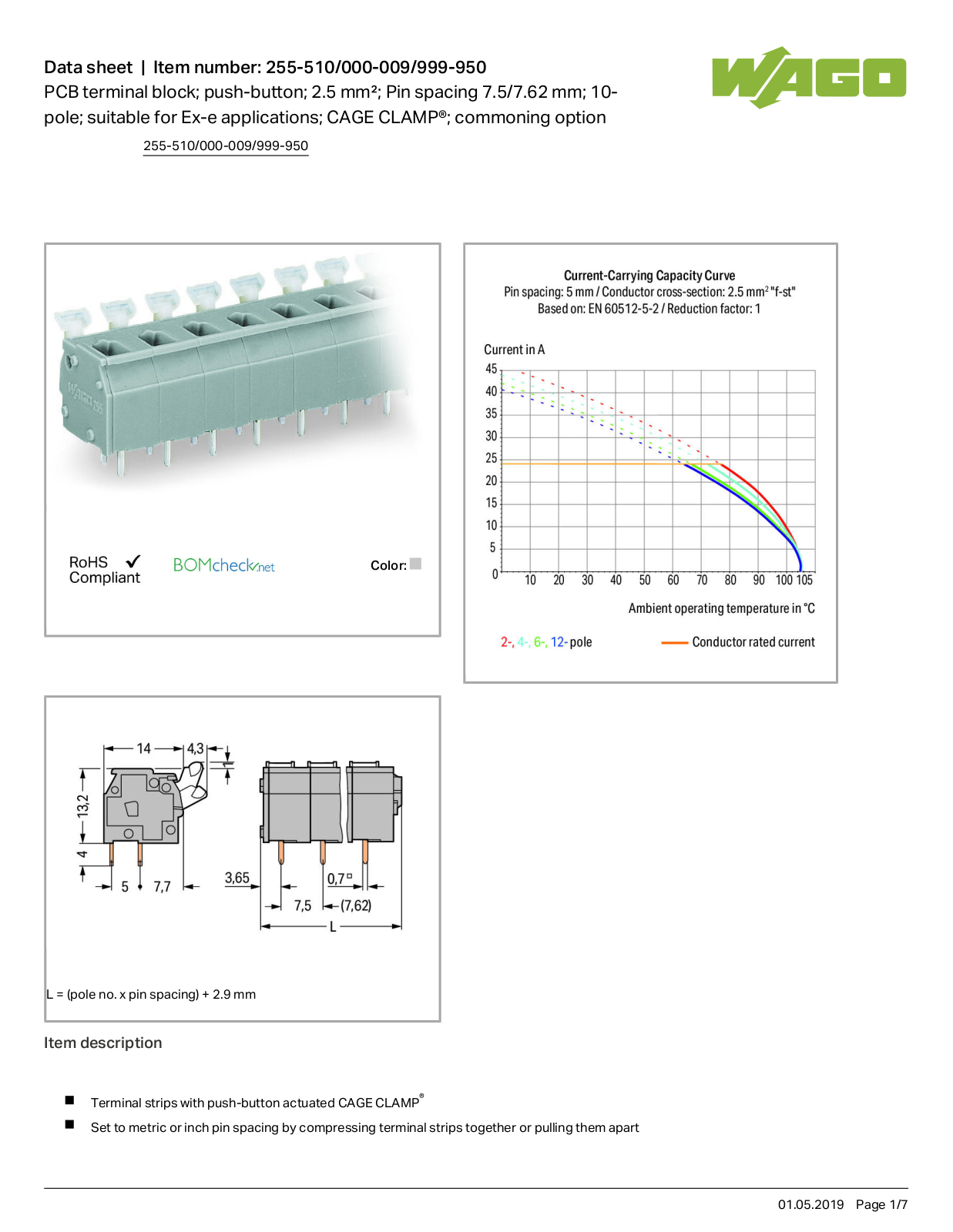 Wago 255-510/000-009/999-950 Data Sheet