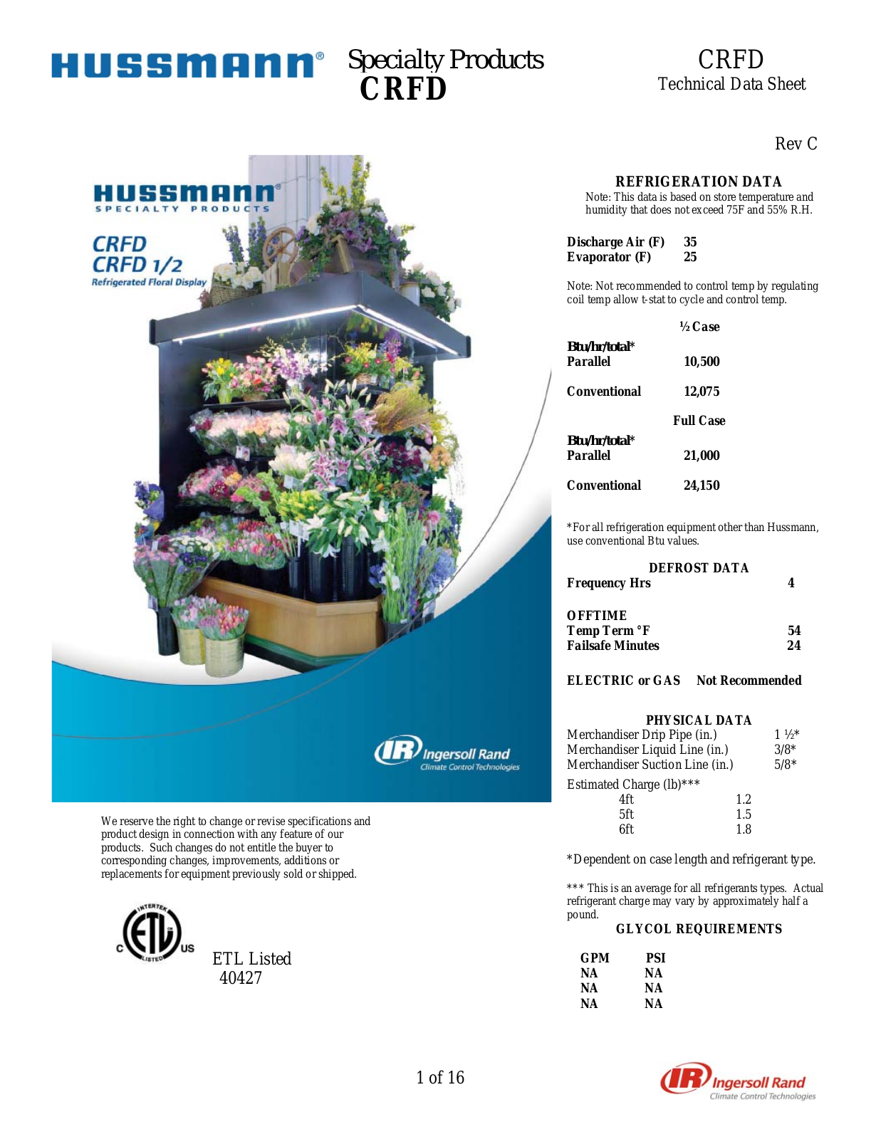 Hussmann CRFD Specifications