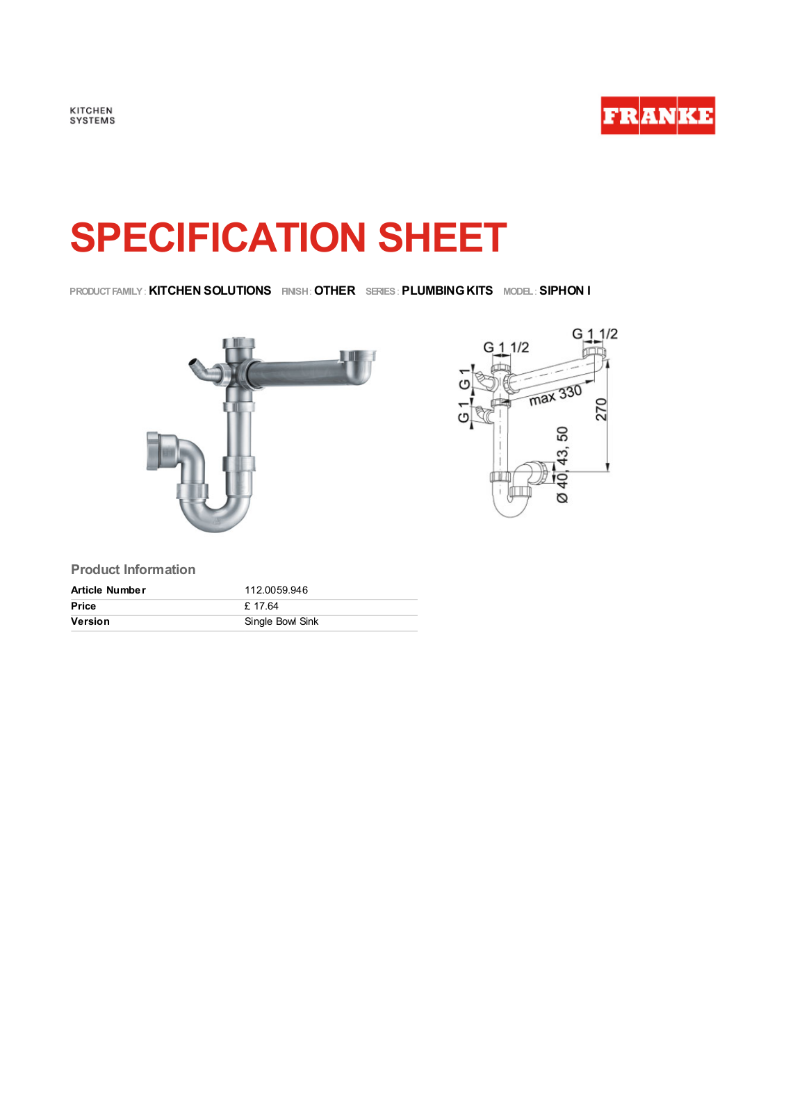 Franke Foodservice SIPHON I User Manual