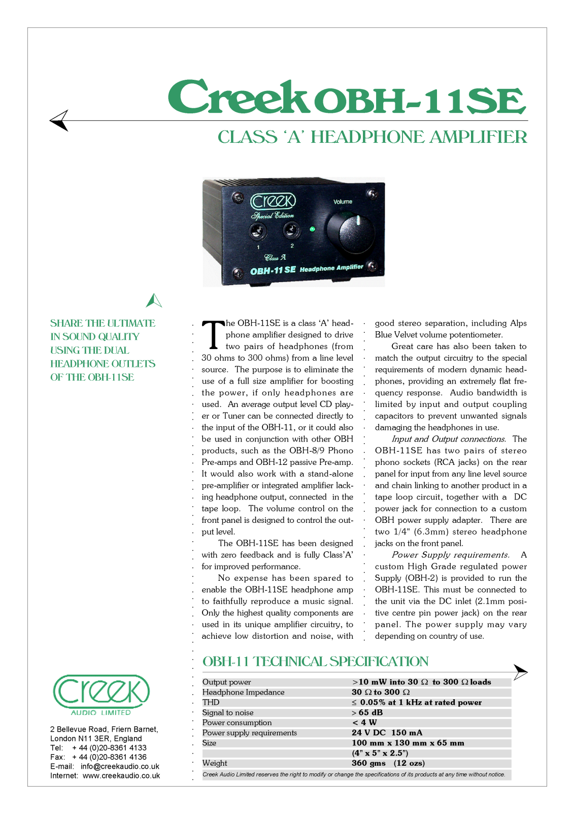 Creek OBH-11-SE Brochure