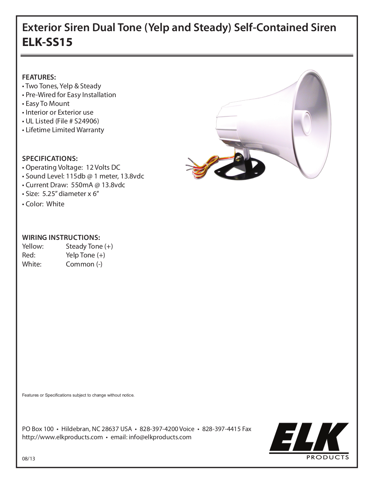 ELK SS15 Specsheet