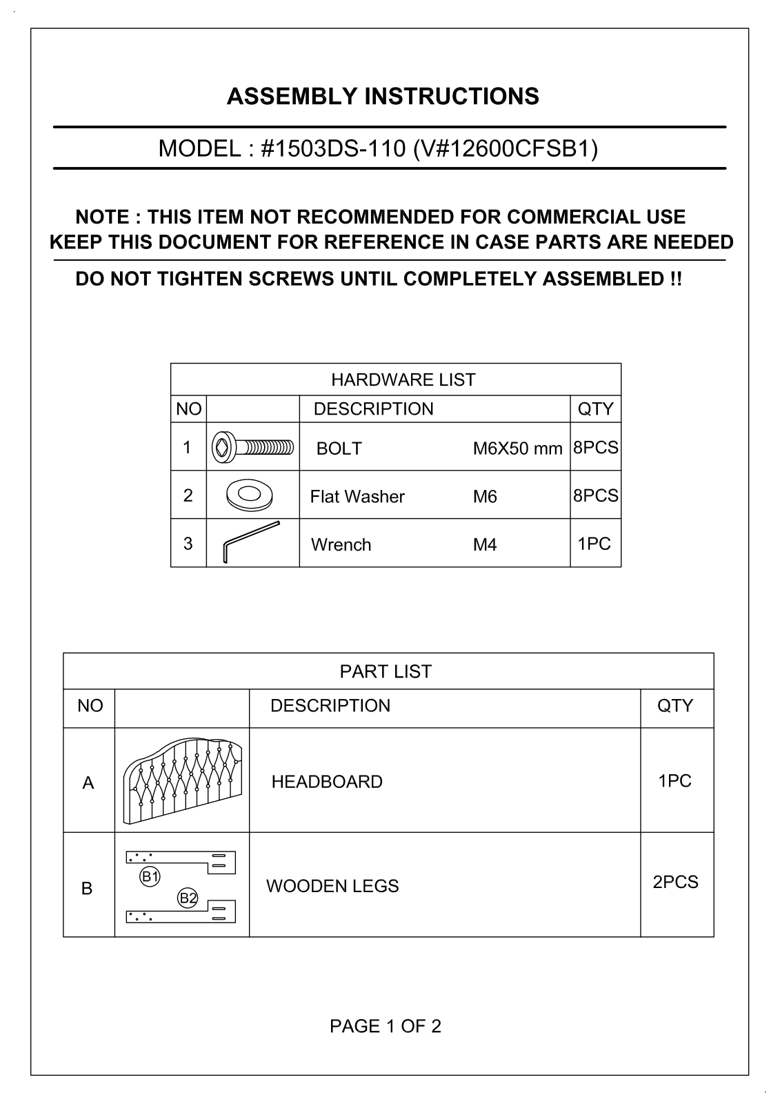 Bernards BXD10213 Installation & Assembly (King) - ManualMachine.com