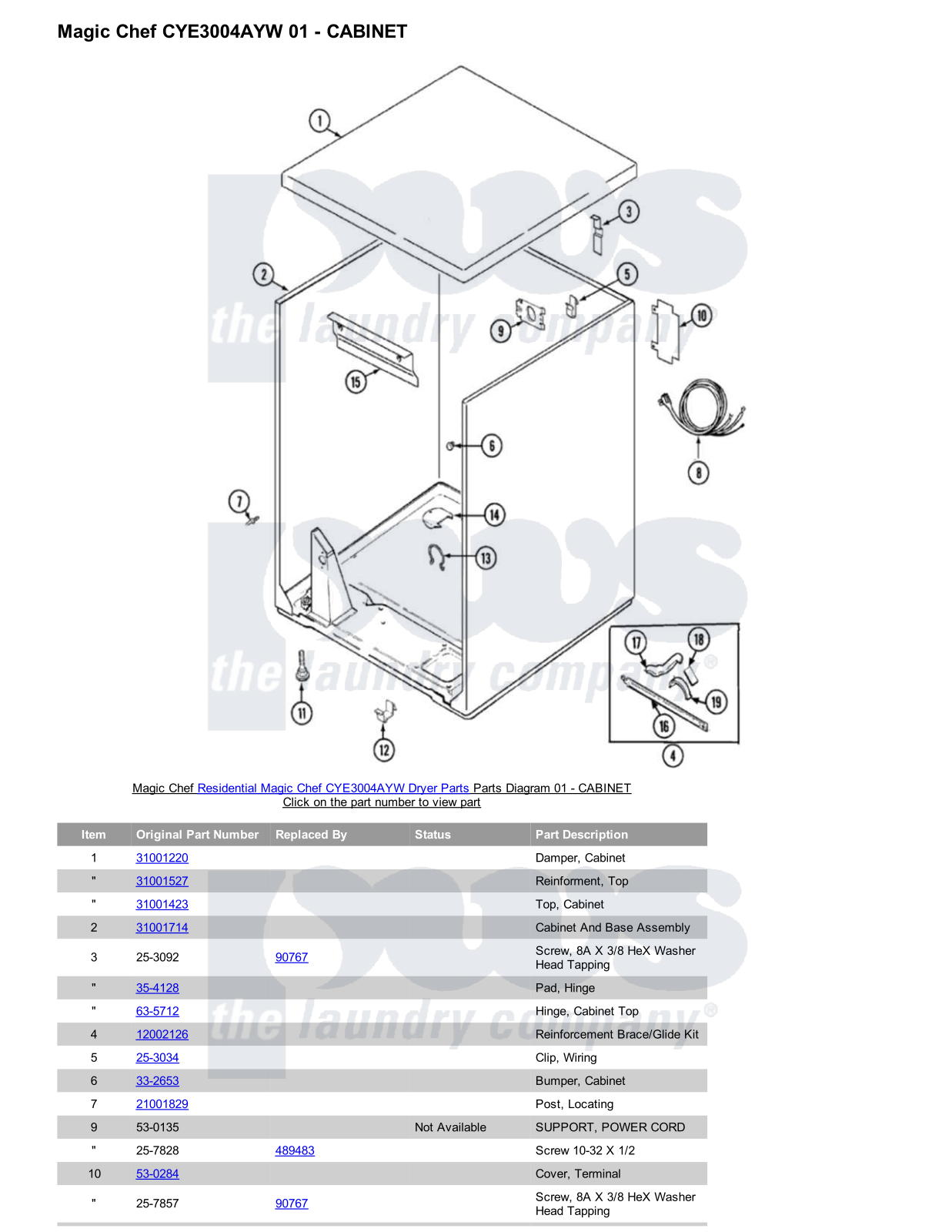 Magic Chef CYE3004AYW Parts Diagram