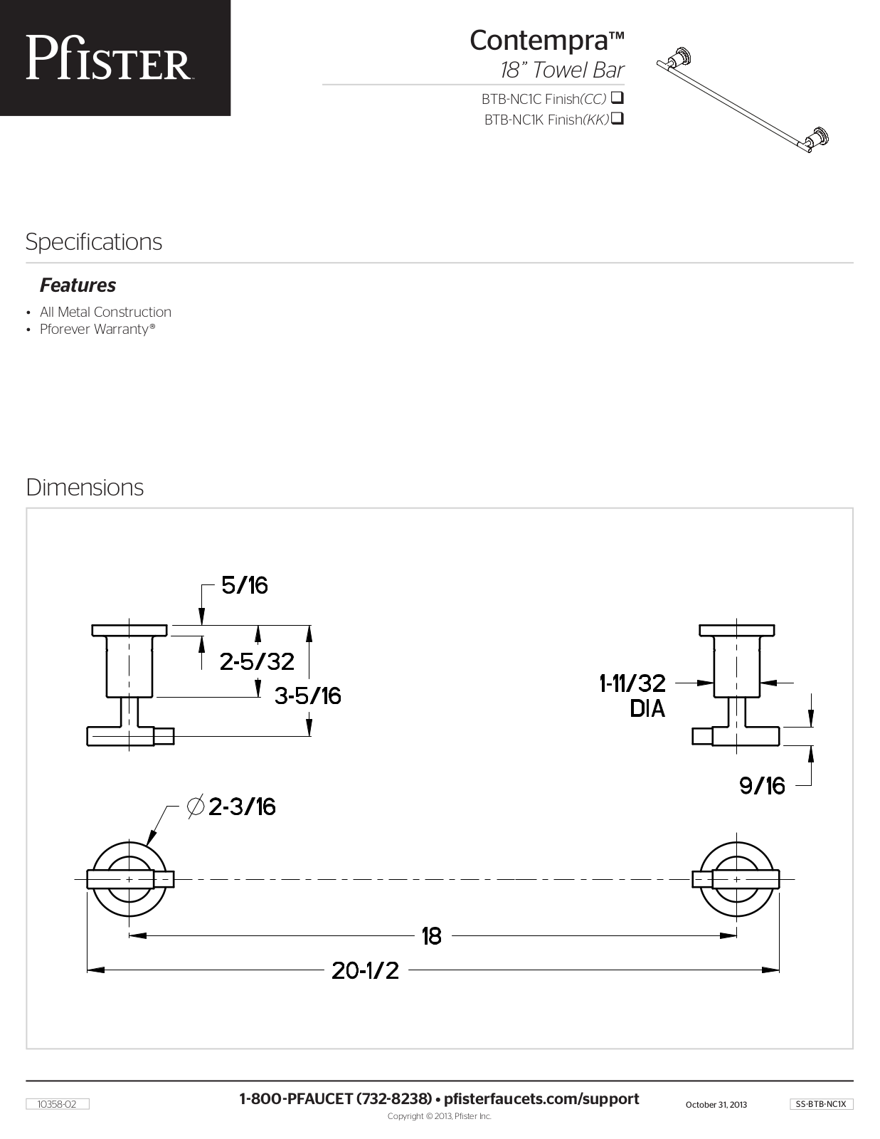 Pfister PPR3158 Specifications - ManualMachine.com