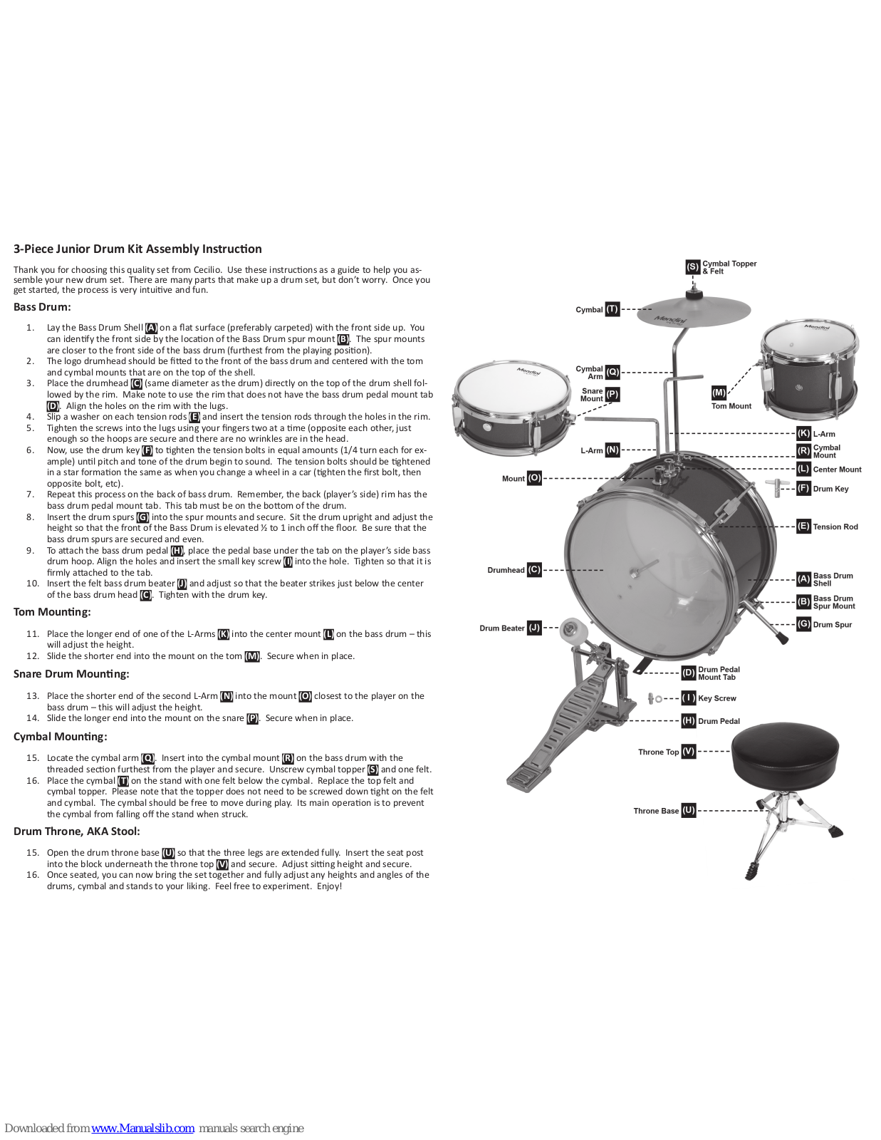 Mendini 3-Piece Junior Drum Kit Assembly Instructions - ManualMachine.com