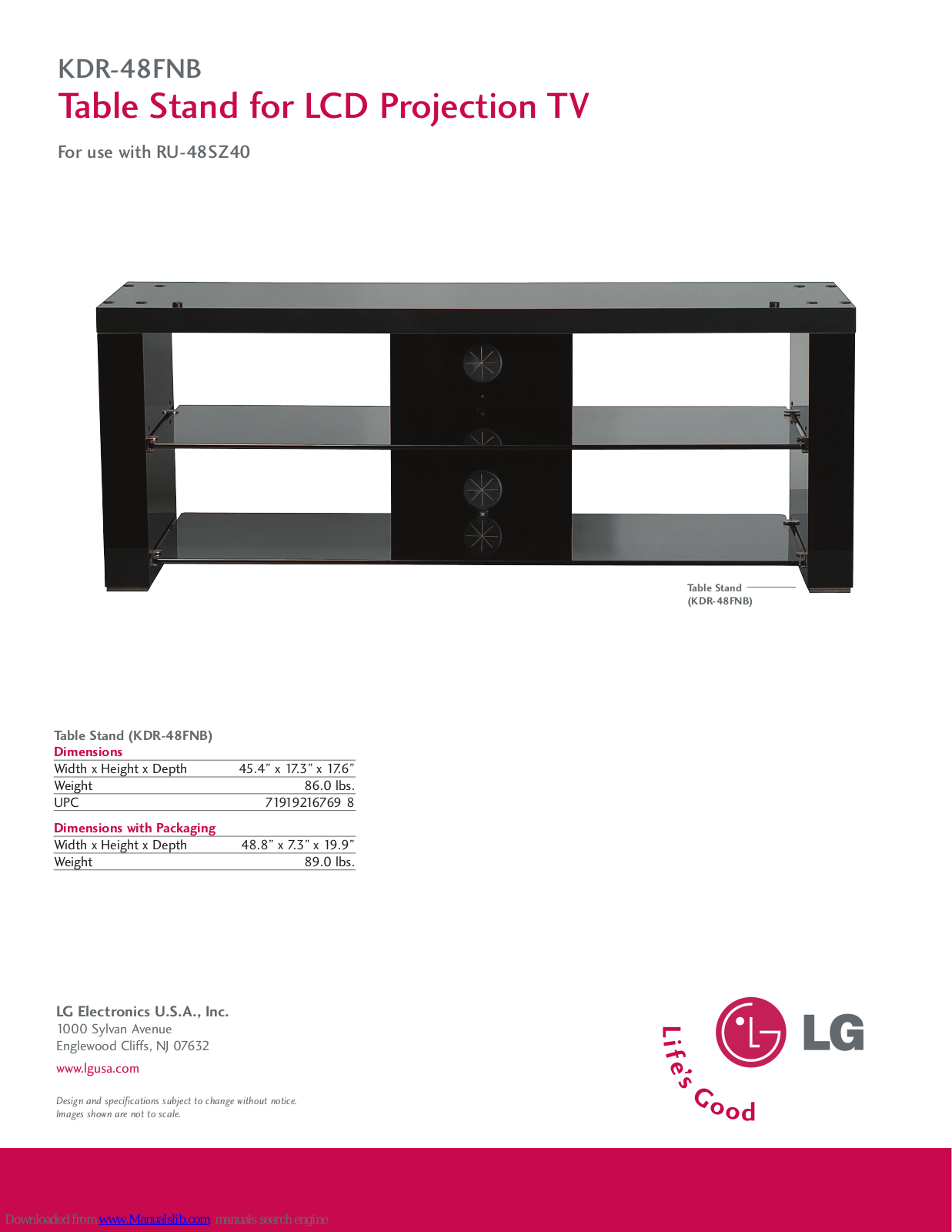 LG KDR-48FNB Dimensions