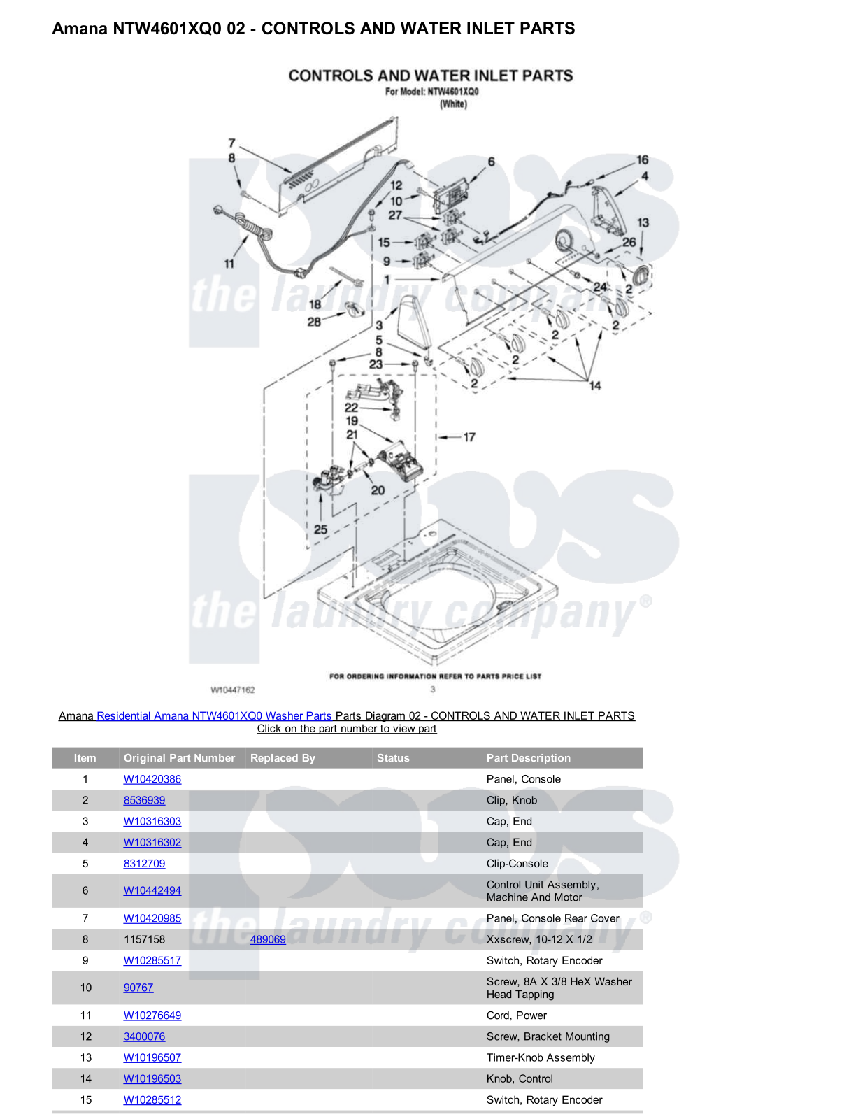 Amana NTW4601XQ0 Parts Diagram