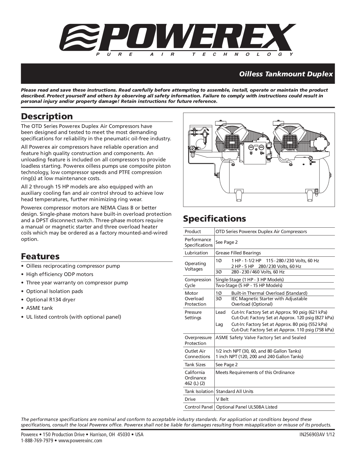 Powerex OTD110, OTD115, OTD015, OTD010, OTD120 Instructions Manual