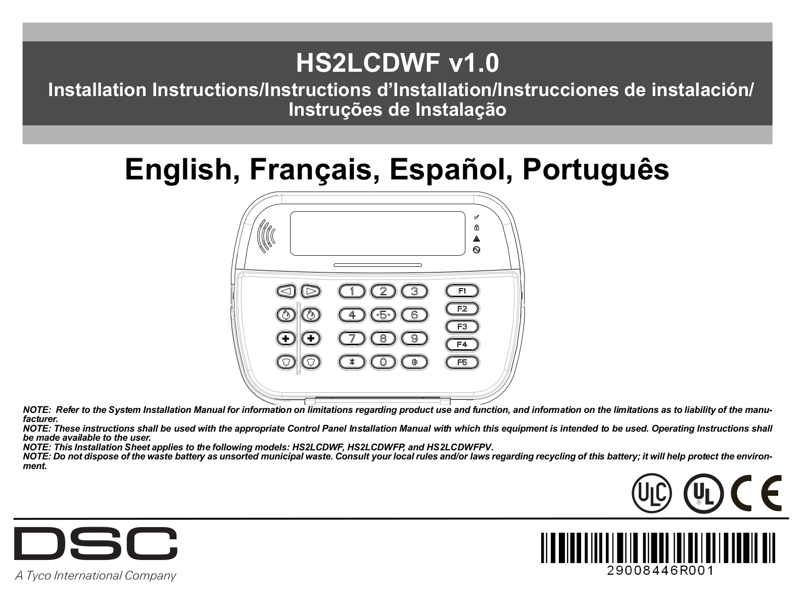 Tyco Safety Canada 13HS2KWFPV9 User Manual