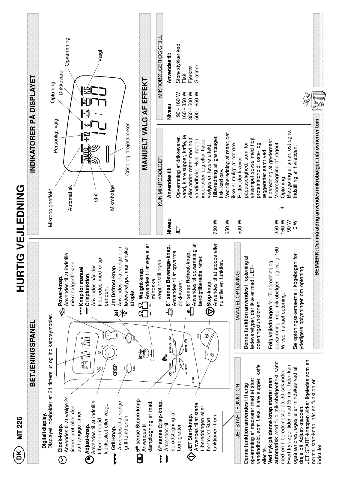 Whirlpool MT 226/WH, MT 226/BL INSTRUCTION FOR USE