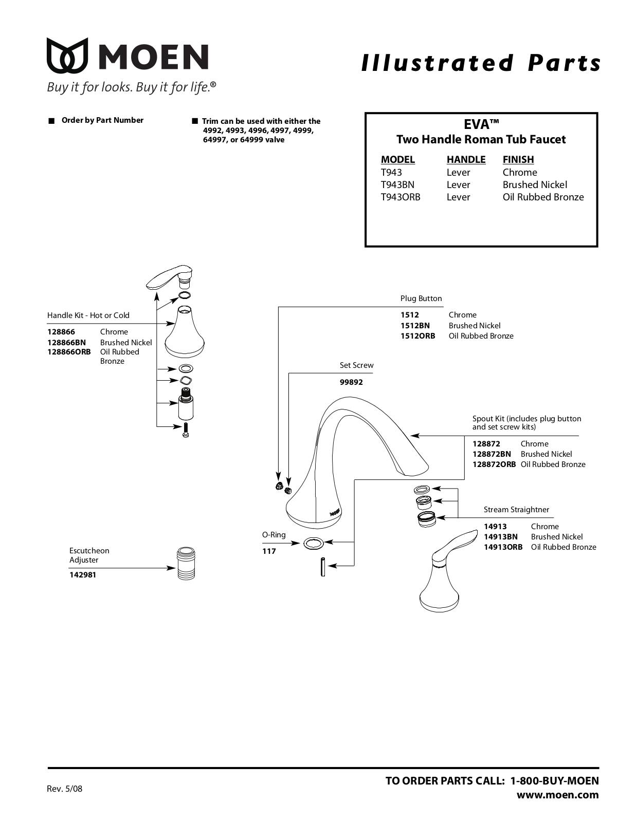 Moen T943BN, T943ORB User Manual