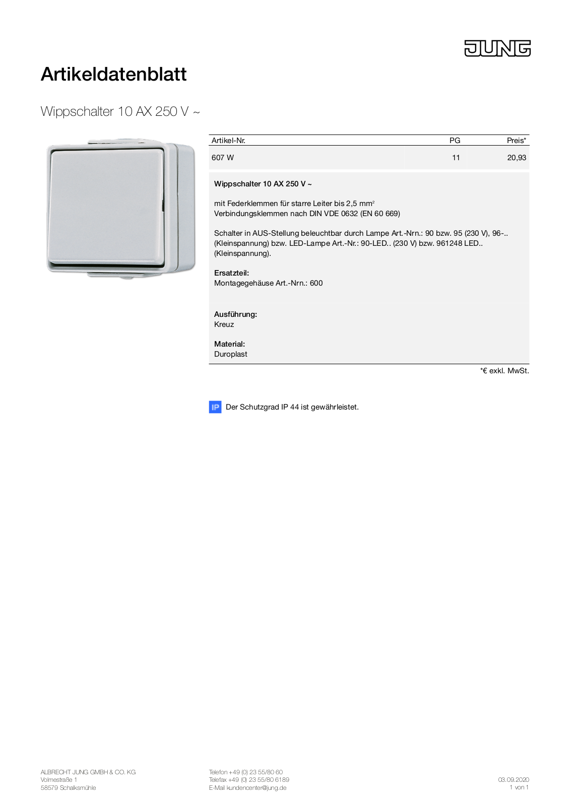 Jung 607 W User Manual